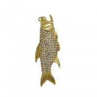 Stainless Steel Animal Pendants, 316L Stainless Steel, Fish, Vacuum Ion Plating, fashion jewelry & for man & with rhinestone, more colors for choice, 25x60mm, Sold By PC
