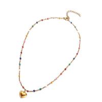 Edelstahl Schmuck Halskette, 304 Edelstahl, mit Verlängerungskettchen von 1.97inch, Herz, verschiedene Stile für Wahl & für Frau & Epoxy Aufkleber, keine, 16mm, Länge:ca. 17.72 ZollInch, verkauft von PC