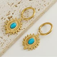 Titanium Steel  Earring with turquoise 18K gold plated fashion jewelry & for woman golden 21.5mm 16mm Sold By Pair
