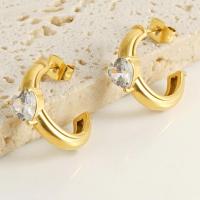Titanium Steel  Earring 18K gold plated fashion jewelry & for woman & with cubic zirconia golden Sold By Pair