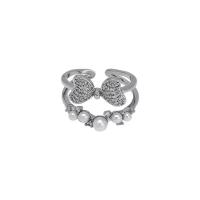 Ring Finger mosiądz, ze Perła plastikowa, Kokarda, Platerowane w kolorze srebra, biżuteria moda & dla kobiety, srebro, bez zawartości niklu, ołowiu i kadmu, 18mm, sprzedane przez PC