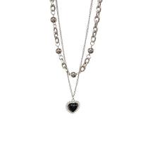 Multi Layer Necklace Titanium Steel with Zinc Alloy with 7cm extender chain Heart silver color plated Double Layer & fashion jewelry & for woman silver color Length 41 cm 44.5 cm Sold By PC