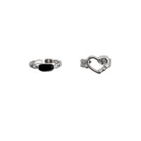 Fashion Brass Ring Set Heart silver color plated 2 pieces & fashion jewelry & for woman silver color nickel lead & cadmium free 18mm Sold By Set
