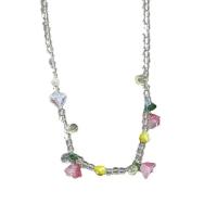 Kristal Ogrlica, s Lampwork, s 6cm Produžetak lanac, Cvijet, modni nakit & za žene, Dužina 38.3 cm, Prodano By PC