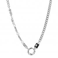 Titanstahl Halskette, mit Zinklegierung Anhänger, mit Verlängerungskettchen von 5cm, Kreisring, silberfarben plattiert, Modeschmuck & für Frau & mit Strass, Silberfarbe, Länge:45 cm, verkauft von PC