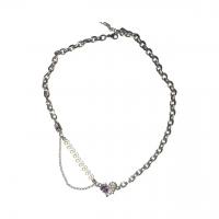 Titan stål halsband, med Cubic Zirconia & Plast Pearl & Zink Alloy, med 5.5cm extender kedja, Hjärta, silver pläterad, mode smycken & för kvinna, Längd 44 cm, Säljs av PC