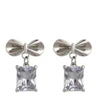 Zinc Alloy Drop Earrings with Glass Rhinestone Bowknot silver color plated fashion jewelry & for woman silver color nickel lead & cadmium free Sold By Pair