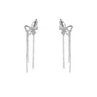 Fashion Fringe Earrings Zinc Alloy with iron chain Butterfly silver color plated fashion jewelry & micro pave cubic zirconia & for woman silver color nickel lead & cadmium free Sold By Pair