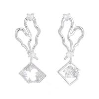 Cubic Zirconia Micro Pave Brass Earring Heart silver color plated fashion jewelry & micro pave cubic zirconia & for woman silver color nickel lead & cadmium free Sold By PC