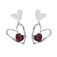 Tibetan Style Drop Earrings, with Glass Beads, Heart, silver color plated, fashion jewelry & for woman, red, nickel, lead & cadmium free, 45x25mm, Sold By Pair