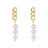 Zinc Alloy Drop Earrings with Plastic Pearl gold color plated fashion jewelry & for woman nickel lead & cadmium free 33mm Sold By Pair
