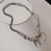 Titanium Steel Necklace, with Tibetan Style pendant & Iron, with 5cm extender chain, Butterfly, silver color plated, fashion jewelry & for woman, silver color, Length:47.5 cm, Sold By PC