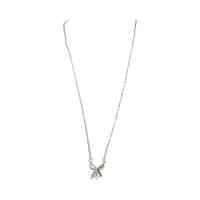 Titanium Steel Necklace, with Tibetan Style pendant, with 5cm extender chain, Bowknot, silver color plated, fashion jewelry & for woman & with rhinestone, silver color, Length:42 cm, Sold By PC