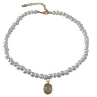 Plastové perlový náhrdelník, Plastové Pearl, s Zinek, s 7cm extender řetězce, barva pozlacený, módní šperky & pro ženy, bílý, Délka 29 cm, Prodáno By PC
