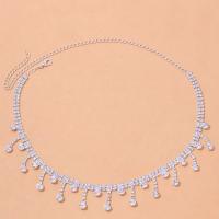 Zinc Alloy Jewelry Necklace with Brass silver color plated for woman & with rhinestone Length Approx 13.4-23.6 Inch Sold By PC