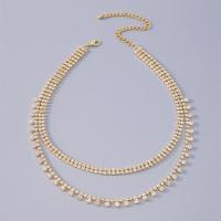 Cink Alloy nakit ogrlice, Vještački dijamant, s Cink Alloy, pozlaćen, Dvostruki sloj & modni nakit & za žene, više boja za izbor, Dužina Približno 20 inčni, Prodano By PC