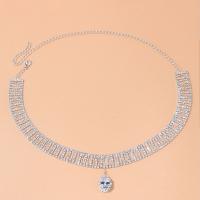 Zinc Alloy Jewelry Necklace with Brass Oval silver color plated fashion jewelry & for woman & with rhinestone Length Approx 13.4-22.4 Inch Sold By PC