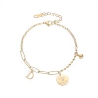 Titanium Steel Bracelet & Bangle, Flat Round, real gold plated, with letter pattern & for woman, Length:Approx 6.3 Inch, Sold By PC