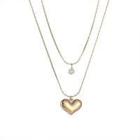 Multi Layer Necklace, Titanium Steel, Heart, 14K gold plated, Double Layer & for woman & with rhinestone, Length:Approx 16-20 Inch, Sold By PC