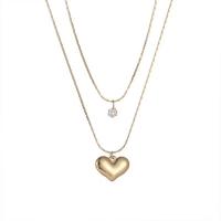 Multi Layer Necklace, Titanium Steel, Heart, gold color plated, Double Layer & for woman & with rhinestone, 39cm,45cm, 5PCs/Lot, Sold By Lot