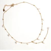 Collar de Acero Titanio, Partículas de acero, con Perlas plásticas, con 1.96 inch extender cadena, chapado en color dorado, para mujer, longitud:aproximado 14.56 Inch, 5PCs/Grupo, Vendido por Grupo