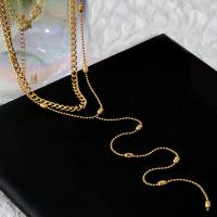 Multi слой ожерелье, титан, с 1.77 inch наполнитель цепи, плакирован золотом, Женский & многонитевая, 39cm,42cm, 5ПК/Лот, продается Лот