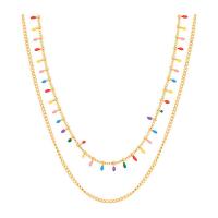 Multi Layer Necklace, Titanium Steel, gold color plated, for woman & enamel & multi-strand, 36cm,40cm, 5PCs/Lot, Sold By Lot