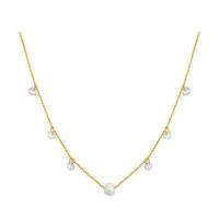 Titanium Steel Necklace, with Cubic Zirconia & Plastic Pearl, gold color plated, for woman, Length:Approx 15.75 Inch, 5PCs/Lot, Sold By Lot
