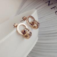 Titanium Steel  Earring rose gold color plated for woman & with rhinestone Sold By Lot