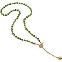 Titanium Steel Necklace with Crystal gold color plated for woman green Length Approx 15.75 Inch Sold By Lot