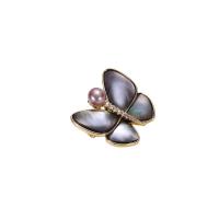 Freshwater Pearl Brooch Brass with Black Shell & Freshwater Pearl Butterfly plated micro pave cubic zirconia & for woman Sold By PC
