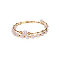 Freshwater Cultured Pearl Bracelet, Copper Alloy, with Freshwater Pearl, gold color plated, Adjustable & open & for woman, 58mm, Sold By PC
