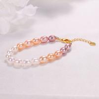 Freshwater Cultured Pearl Bracelet Freshwater Pearl with Copper Alloy with 1.96 inch extender chain gold color plated for woman multi-colored 7mm Length Approx 6.3 Inch Sold By PC