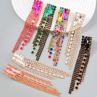 Fashion Fringe Brincos, liga de zinco, cromado de cor dourada, joias de moda & para mulher & com strass, Mais cores pare escolha, 121x24mm, vendido por par