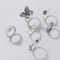Zinc Alloy Ring Set silver color plated 6 pieces & fashion jewelry & for woman silver color Sold By Set