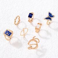Zinc Alloy Ring Set gold color plated 7 pieces & fashion jewelry & for woman & enamel & with rhinestone two different colored Sold By Set