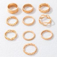 Ensemble d’anneau en alliage de zinc, Placage de couleur d'or, 10 pièces & bijoux de mode & pour femme & avec strass, doré, Vendu par fixé
