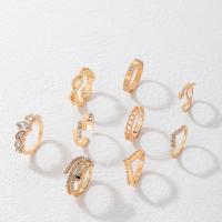 Juego de anillos de aleación de zinc, chapado en color dorado, Joyería & para mujer & con diamantes de imitación, dorado, Vendido por Set