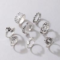 Juego de anillos de aleación de zinc, chapado en color de plata, 8 piezas & Joyería & para mujer, plateado, Vendido por Set