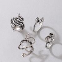 Juego de anillos de aleación de zinc, Serpiente, chapado en color de plata, 4 piezas & Joyería & para mujer, plateado, Vendido por Set