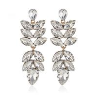 Rhinestone Earring, Tibetan Style, gold color plated, fashion jewelry & for woman & with rhinestone, white, 92x22mm, Sold By Pair