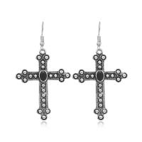 Rhinestone Earring Zinc Alloy Cross silver color plated fashion jewelry & for woman & with rhinestone two different colored Sold By Pair