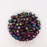 Malede akryl perler, Flad Rund, du kan DIY, sort, 4x7mm, Ca. 3600pc'er/Bag, Solgt af Bag