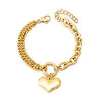 Stainless Steel Jewelry Bracelet, 304 Stainless Steel, with 4cm extender chain, Heart, Vacuum Ion Plating, Double Layer & for woman, golden, 20x15mm, Length:Approx 16 cm, Sold By PC