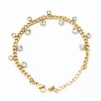Stainless Steel Jewelry Bracelet 304 Stainless Steel with Cubic Zirconia with 4.5cm extender chain Flat Round Vacuum Ion Plating for woman golden 4mm 5mm Length Approx 16 cm Sold By PC