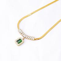 Stainless Steel Jewelry Necklace 304 Stainless Steel with Cubic Zirconia with 5cm extender chain Rectangle Vacuum Ion Plating for woman & with rhinestone green Length Approx 40.5 cm Sold By PC
