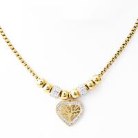 Stainless Steel Jewelry Necklace 304 Stainless Steel with 5cm extender chain Heart Vacuum Ion Plating for woman & with rhinestone golden 16mm Length Approx 40 cm Sold By PC