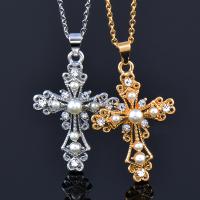 Stainless Steel Jewelry Necklace 316L Stainless Steel with Plastic Pearl with 5cm extender chain Cross Vacuum Ion Plating for woman Length Approx 37 cm Sold By PC