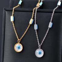 Evil Eye Jewelry Necklace, 316L Stainless Steel, with White Shell, with 5cm extender chain, Flat Round, Vacuum Ion Plating, for woman & enamel, more colors for choice, Length:Approx 40 cm, Sold By PC
