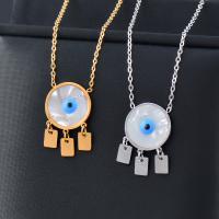 Evil Eye Jewelry Necklace, 316L Stainless Steel, with White Shell, with 5cm extender chain, Vacuum Ion Plating, for woman & enamel, more colors for choice, Length:Approx 40 cm, Sold By PC